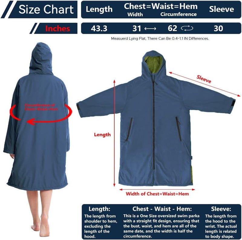 Oksun Waterproof Swim Parka, Windproof Surf Poncho Warm Coat, Recycled Fabric Water Resistent Oversized Sherpa Lining Jacket - Image 2